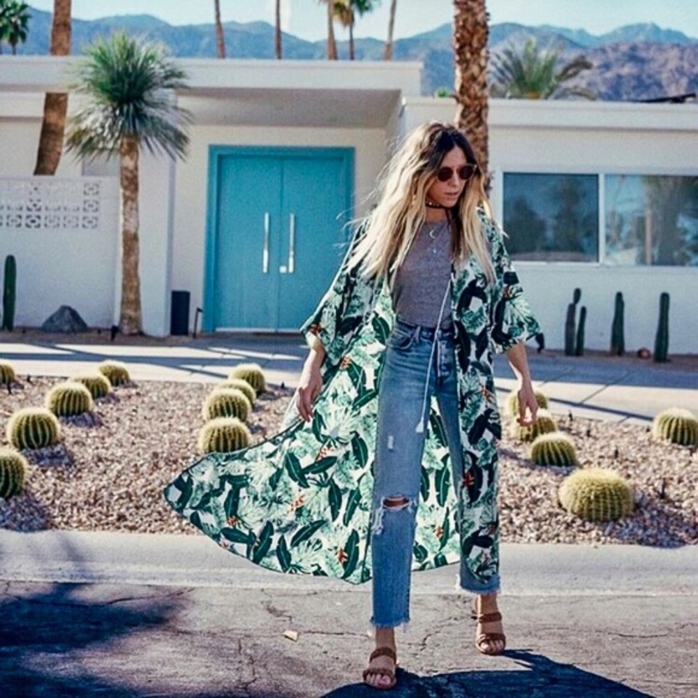 $75 Rachel Zoe Palm Print Dress Duster Cover Up